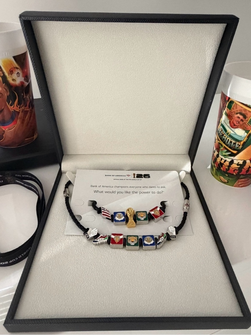 FIFA 2026 Black Cord Soccer Charm Neckless and Bracelet Multicolor